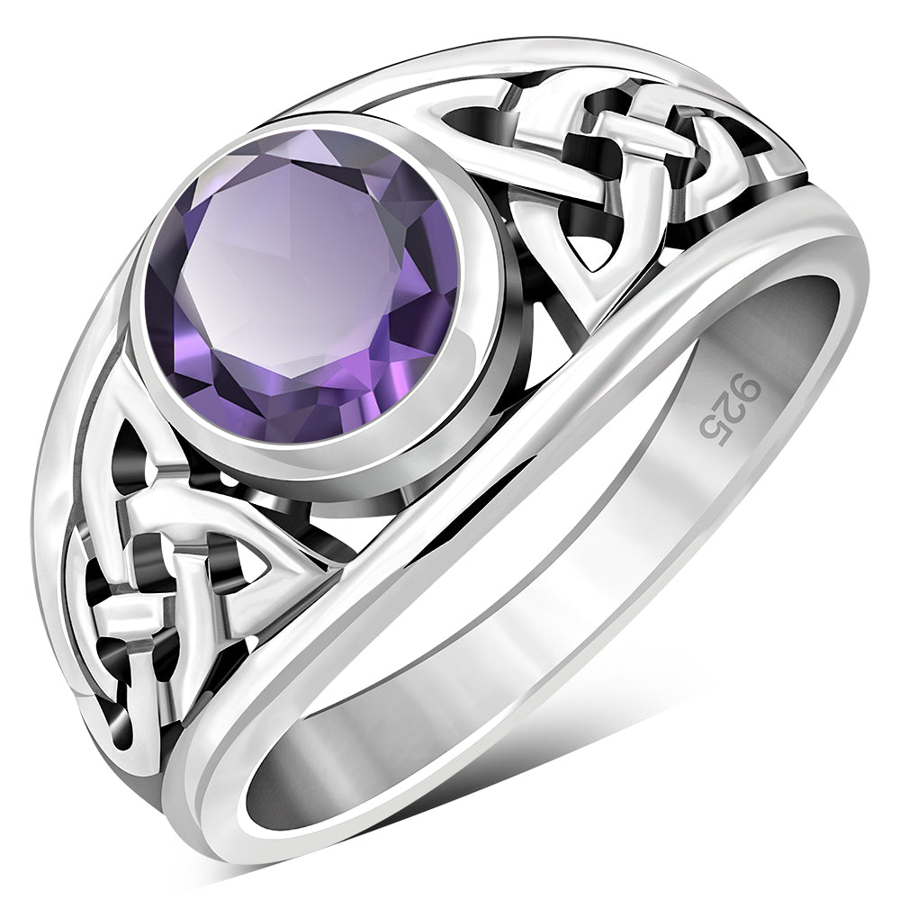 Amethyst Stone Celtic Knot Silver Ring