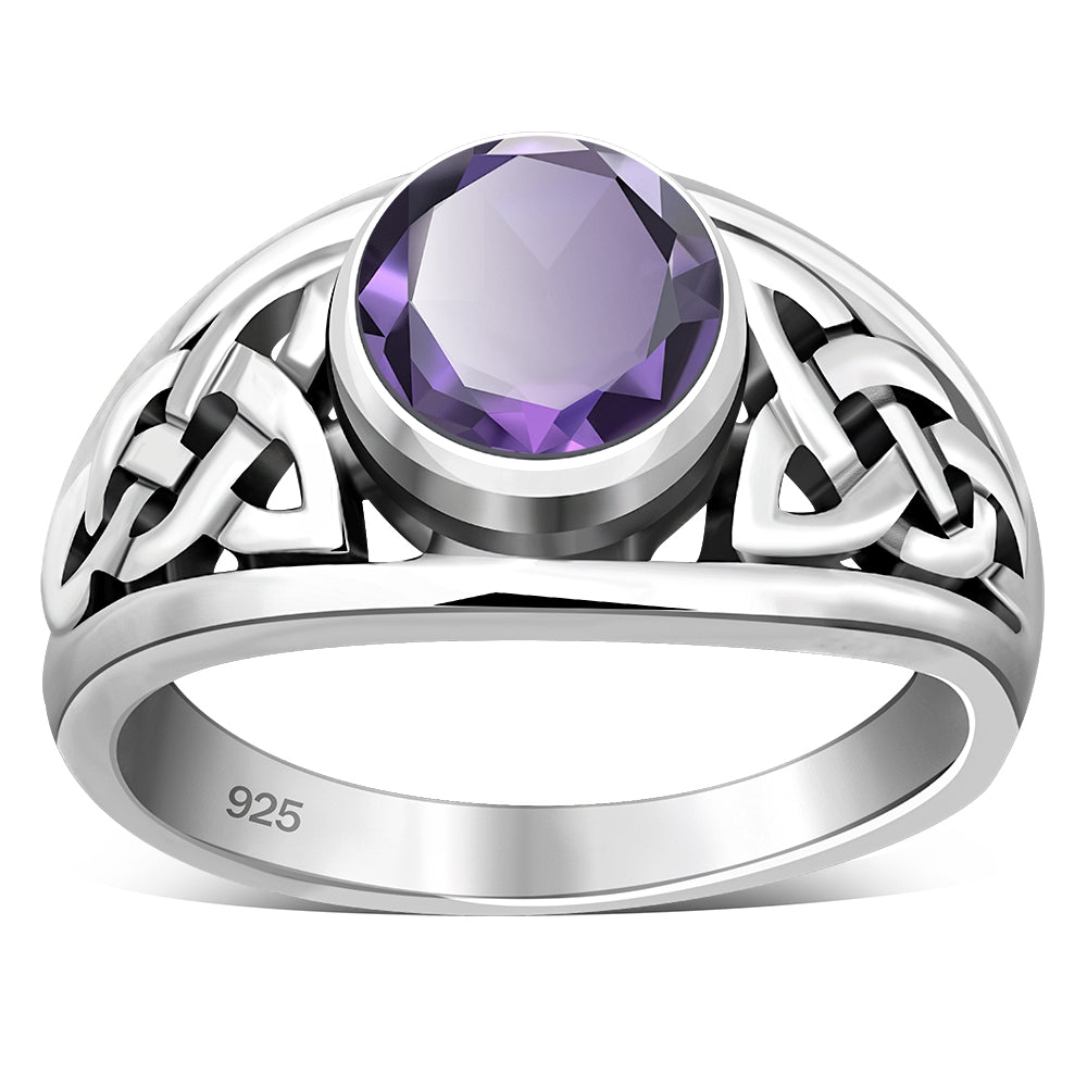 Amethyst Stone Celtic Knot Silver Ring