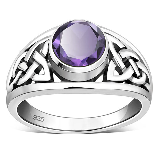 Amethyst Stone Celtic Knot Silver Ring