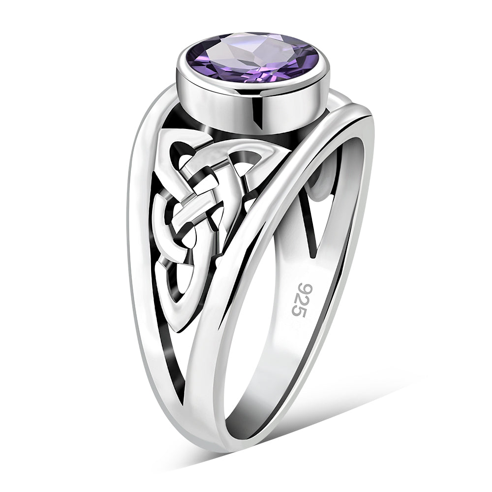 Amethyst Stone Celtic Knot Silver Ring