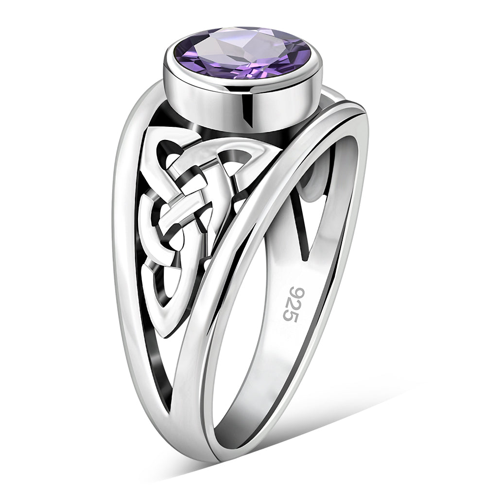 Amethyst Stone Celtic Knot Silver Ring