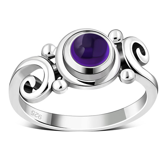 Amethyst Stone Spiral Silver Ring