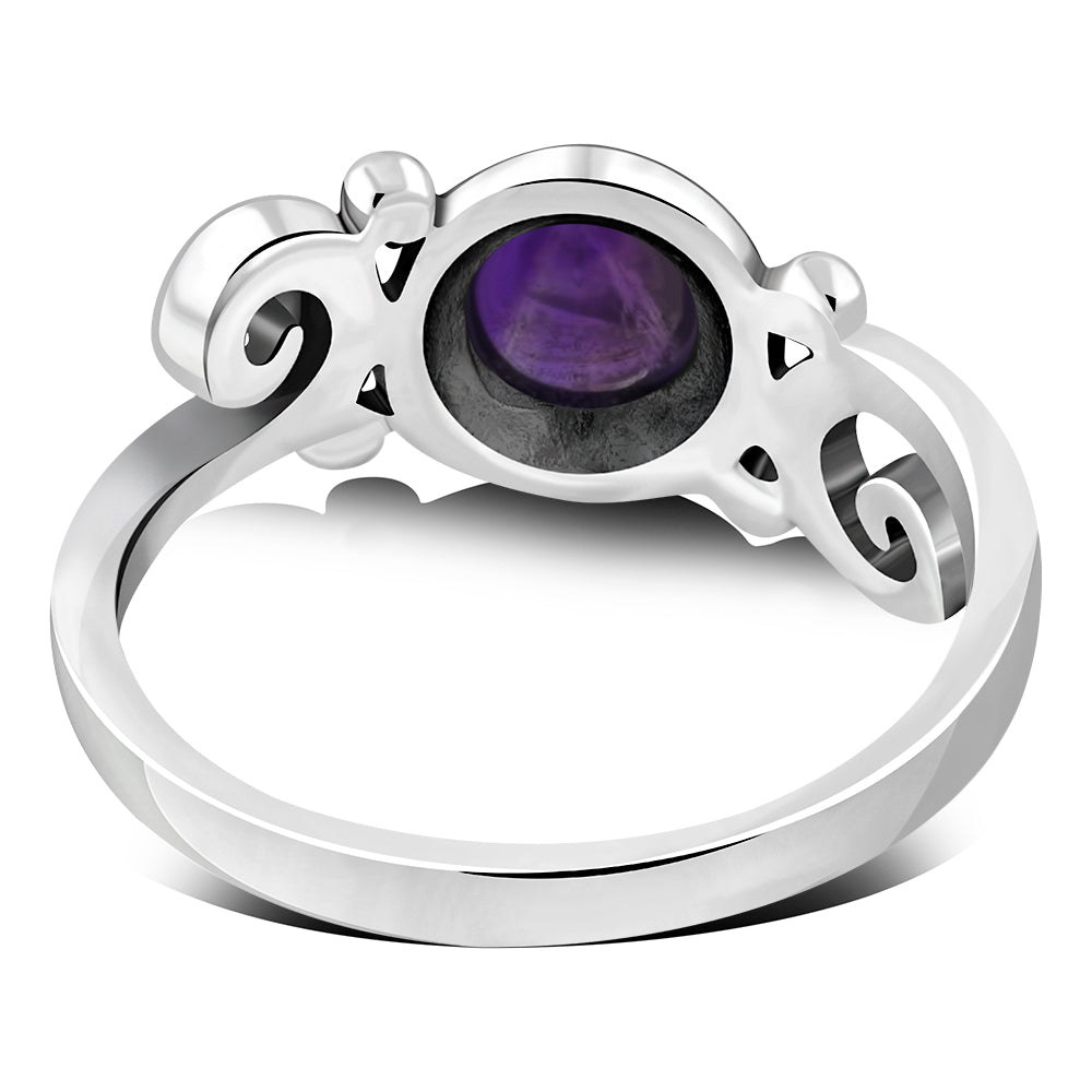 Amethyst Stone Spiral Silver Ring