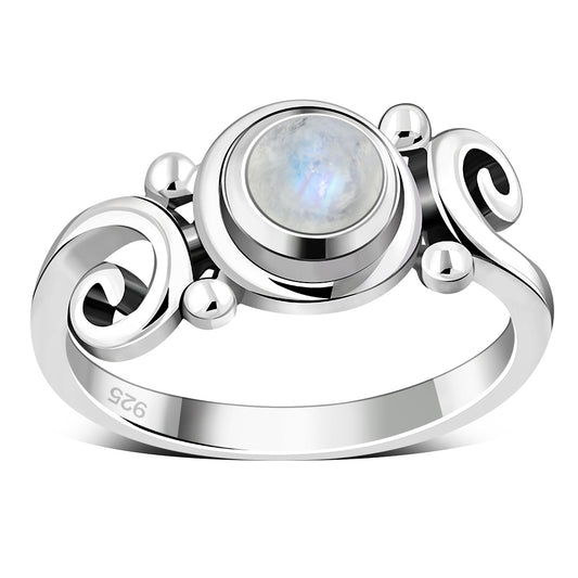 Rainbow Moonstone Spiral Silver Ring