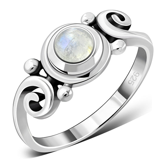 Rainbow Moonstone Spiral Silver Ring