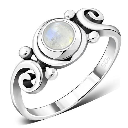 Rainbow Moonstone Spiral Silver Ring