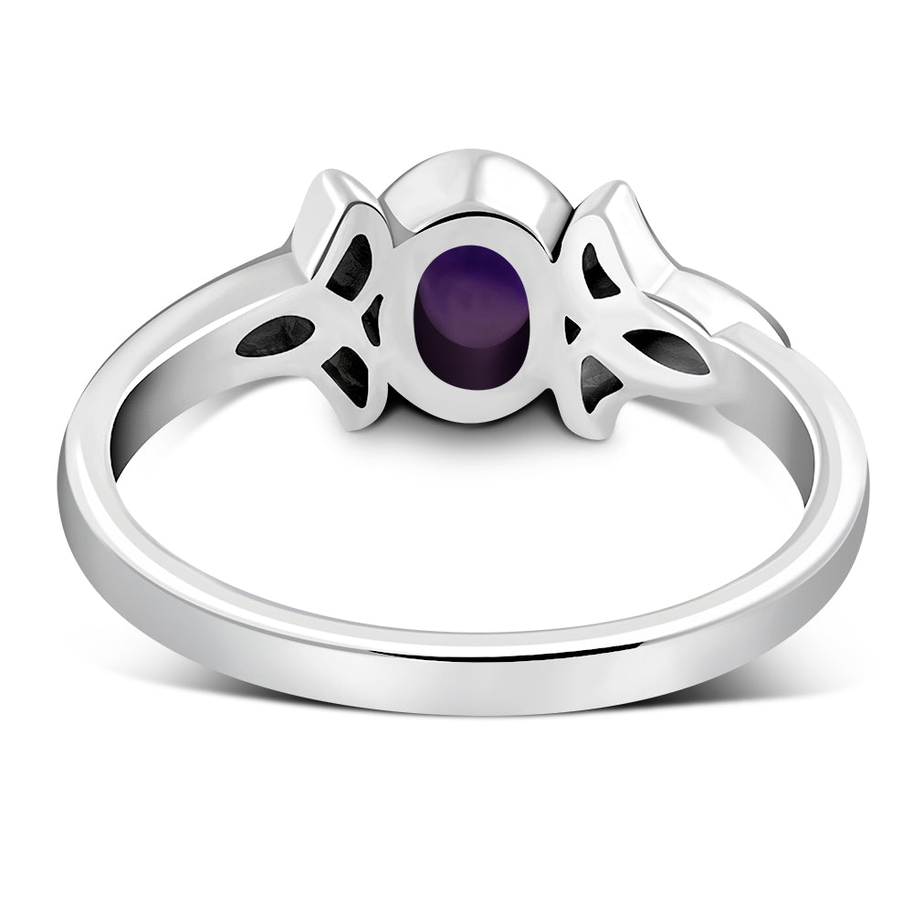 Thin Solid Silver Celtic Ring set w/ Amethyst Stone