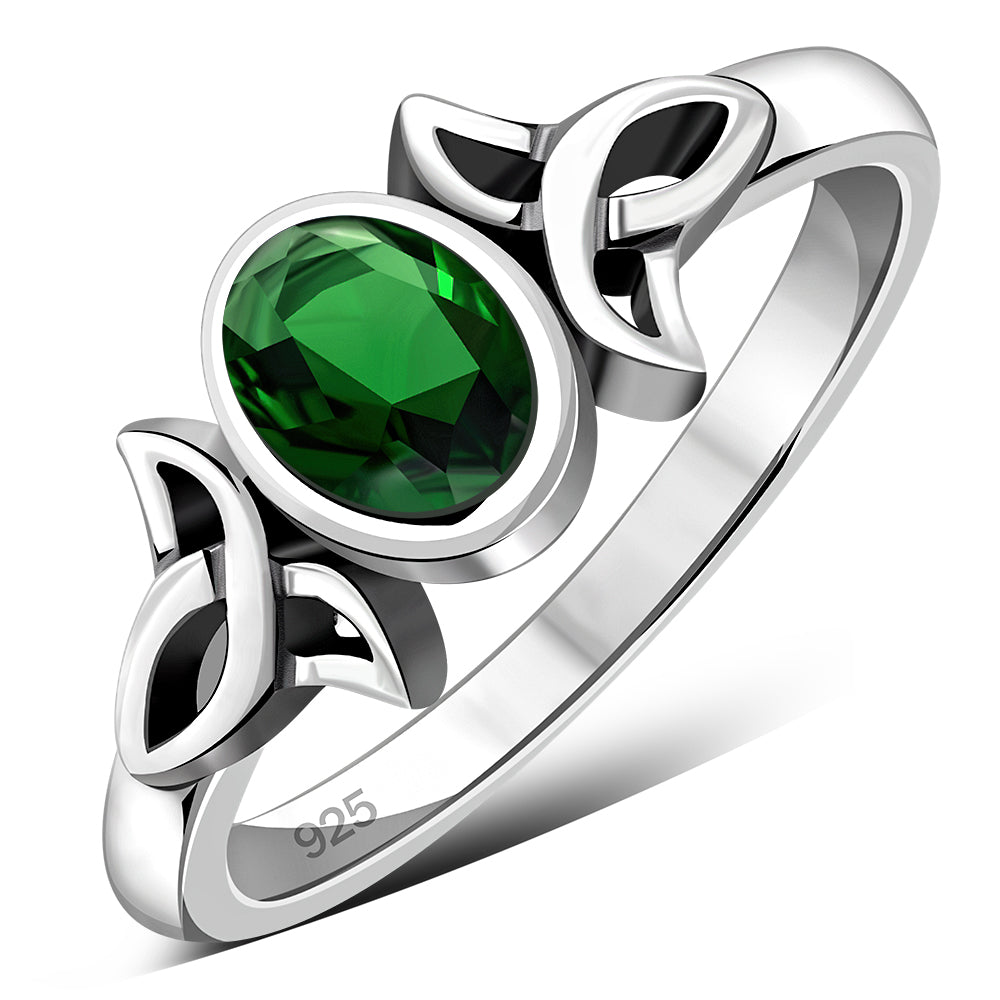 Thin Solid Silver Celtic set w/ Green CZ Ring