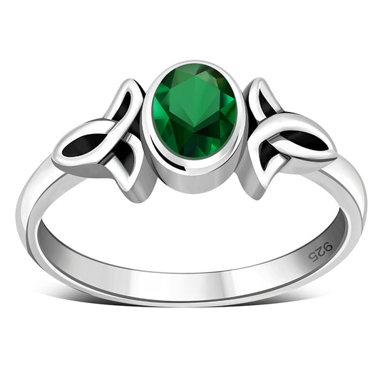 Thin Solid Silver Celtic set w/ Green CZ Ring