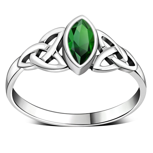 Silver Celtic Ring set w/ Green CZ