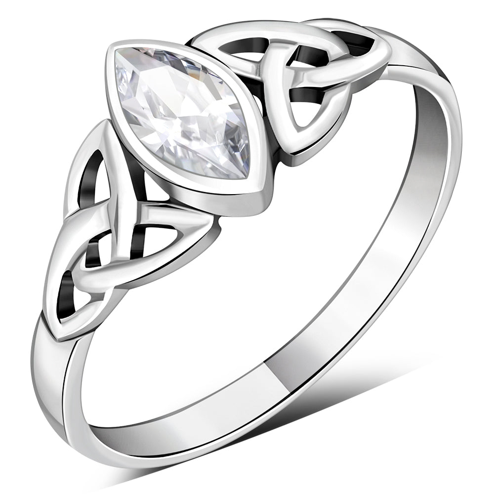 Silver Celtic Ring set w/ Clear CZ - Irish Gaelic Celtic Jewelry ...