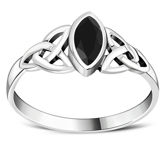 Marquise cut Black Onyx Stone Celtic Silver Ring