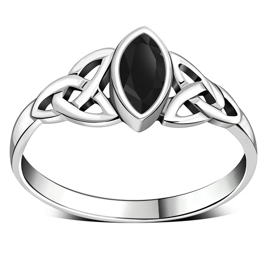 Marquise cut Black Onyx Stone Celtic Silver Ring