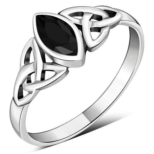 Marquise cut Black Onyx Stone Celtic Silver Ring