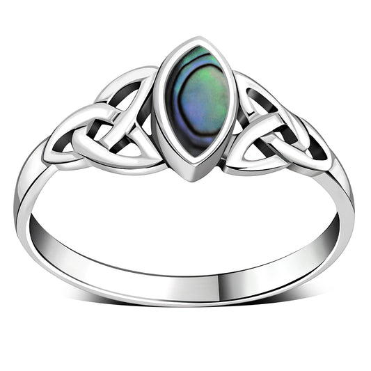 Abalone Shell Celtic Trinity Knot Silver Ring