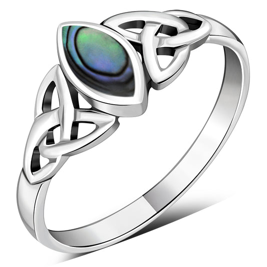 Abalone Shell Celtic Trinity Knot Silver Ring