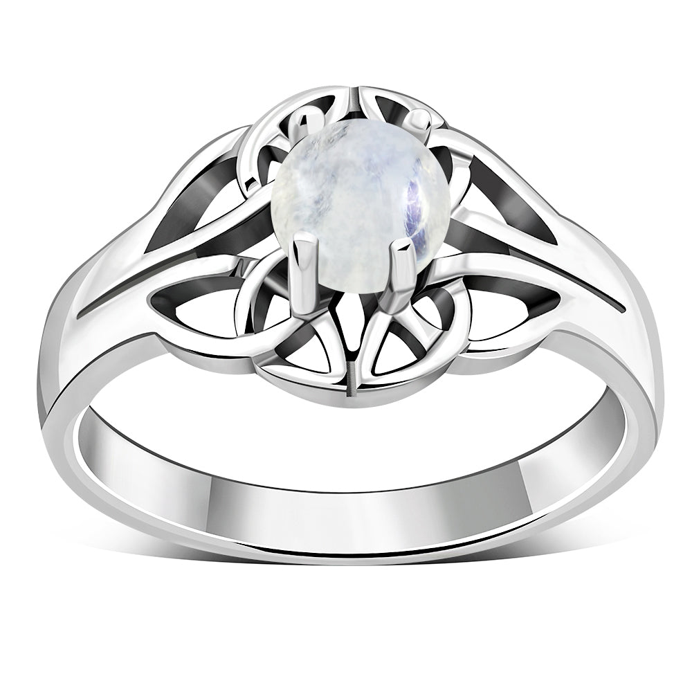 Rainbow Moonstone Celtic Knot Silver Ring