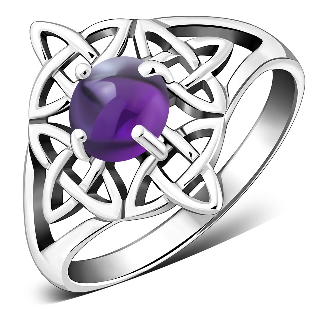 Amethyst Stone Celtic Knot Silver Ring