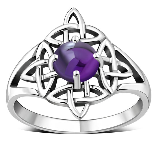 Amethyst Stone Celtic Knot Silver Ring