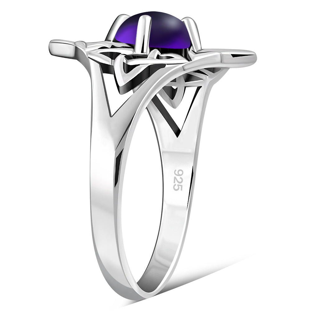 Amethyst Stone Celtic Knot Silver Ring