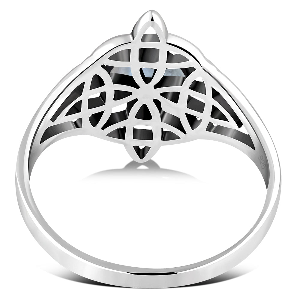 Rainbow Moonstone Celtic Knot Silver Ring