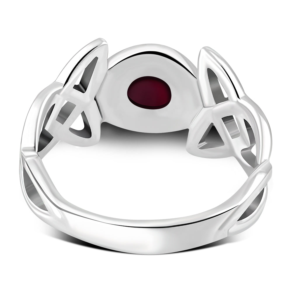 Celtic Trinity Knot Garnet Stone Silver Ring