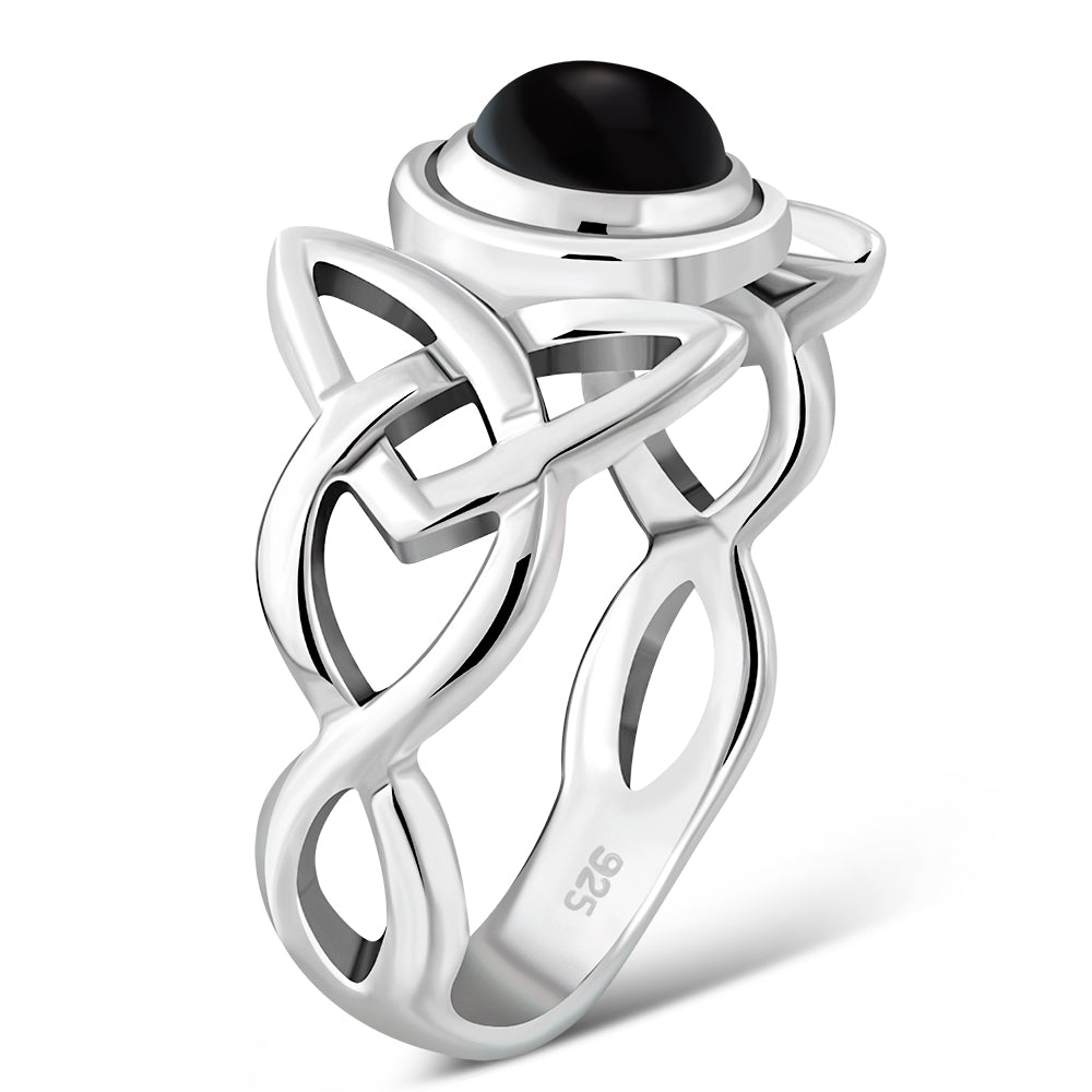 Trinity Knot Black Onyx Silver Ring