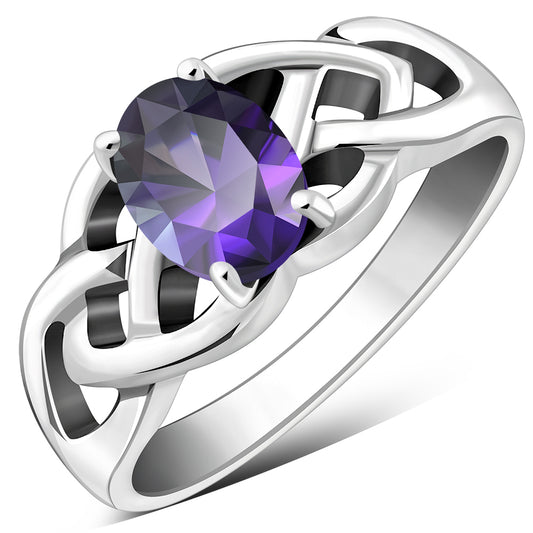 Amethyst CZ Celtic Knot Silver Ring