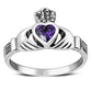 Irish Claddagh Sterling Silver Ring set w/ Amethyst CZ