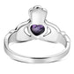 Irish Claddagh Sterling Silver Ring set w/ Amethyst CZ