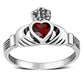 Irish Claddagh Sterling Silver Ring set w/ Garnet CZ