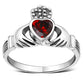 Irish Claddagh Sterling Silver Ring set w/ Garnet CZ