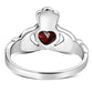 Irish Claddagh Sterling Silver Ring set w/ Garnet CZ