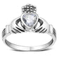Irish Claddagh Sterling Silver Ring set w/ Clear CZ