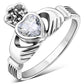 Irish Claddagh Sterling Silver Ring set w/ Clear CZ