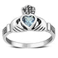 Irish Claddagh Sterling Silver Ring set w/ Blue Topaz CZ