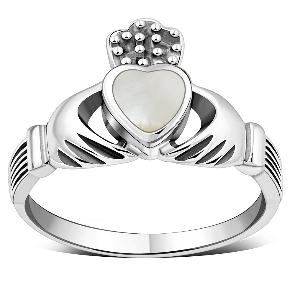 Irish Claddagh Sterling Silver Ring w/ Mother of Pearl