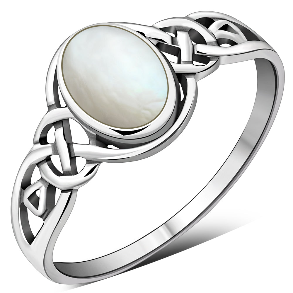 Celtic Silver Ring w/ Mother of Pearl Sea Shell