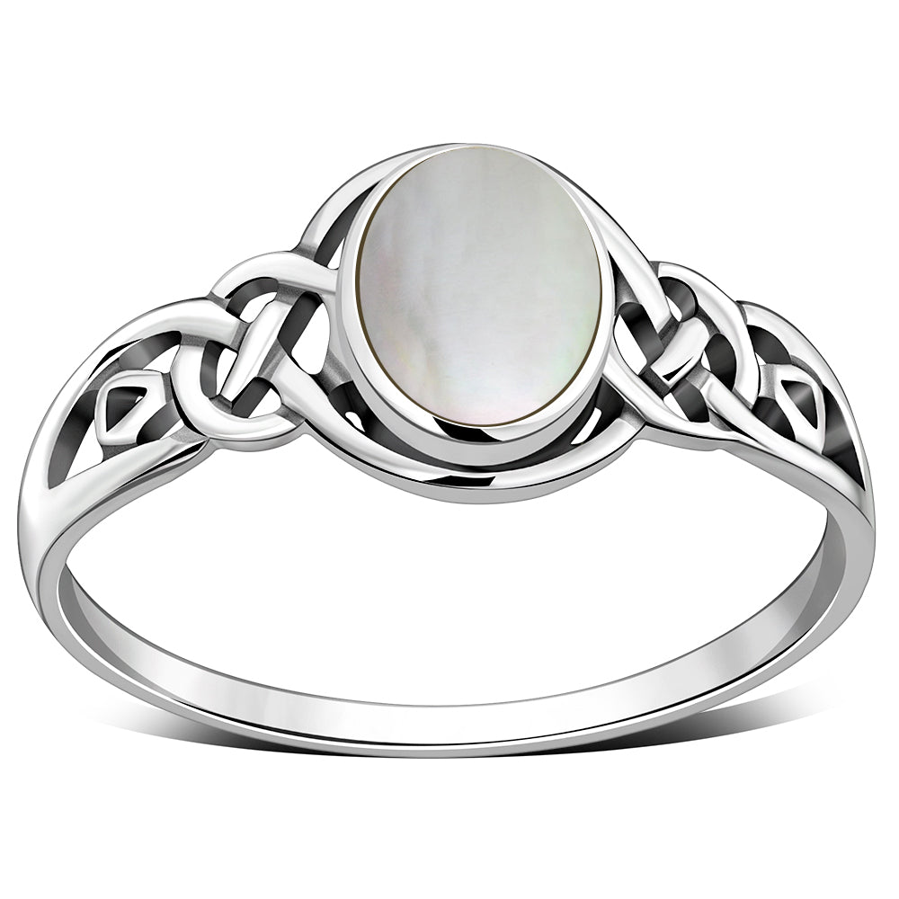 Celtic Silver Ring w/ Mother of Pearl Sea Shell