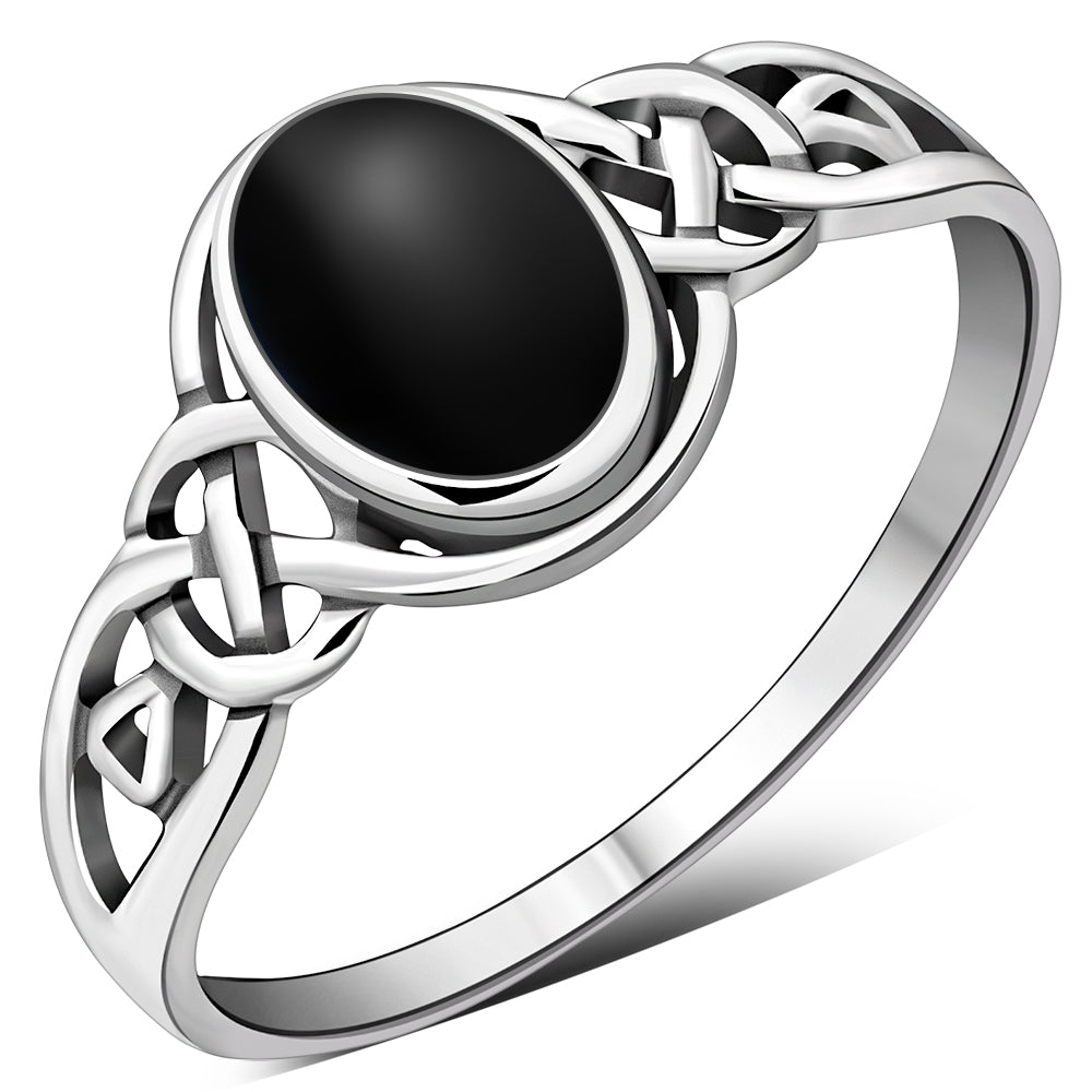 Celtic Stone Silver Ring w/ Black Onyx