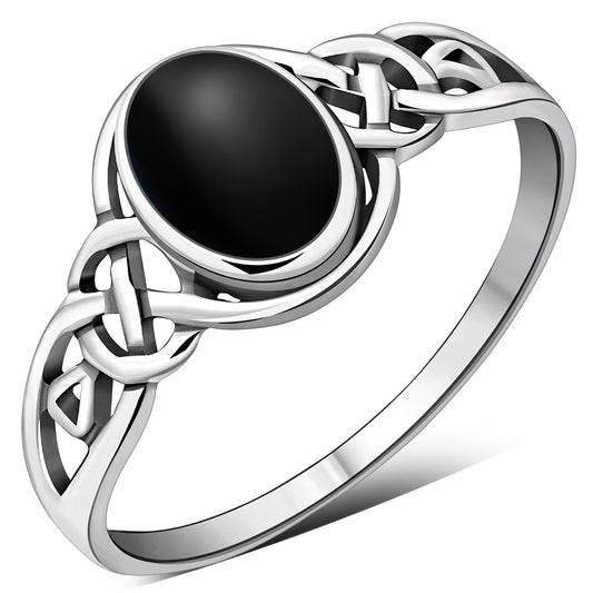 Celtic Stone Silver Ring w/ Black Onyx