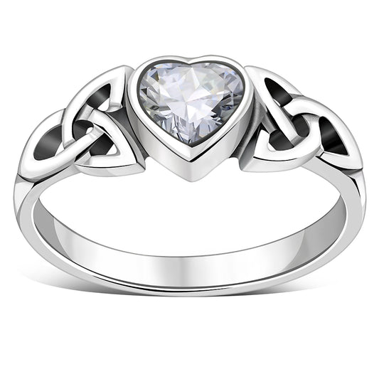 Clear CZ Trinity Knot Silver Ring