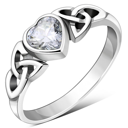 Clear CZ Trinity Knot Silver Ring