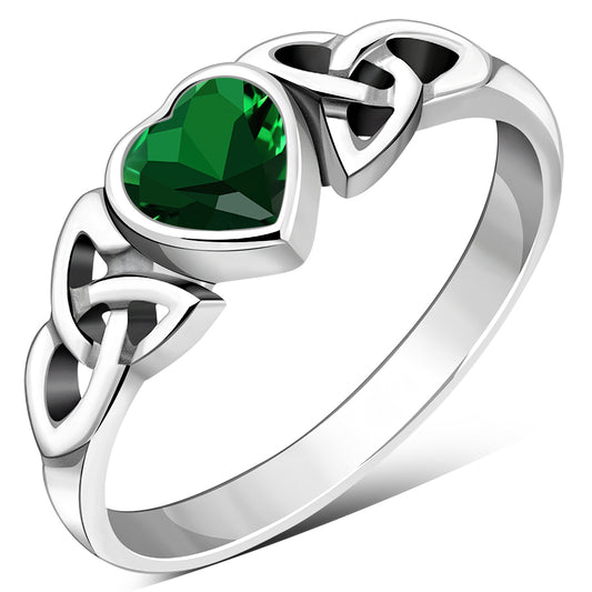 Green CZ Trinity Knot Sterling Silver Ring