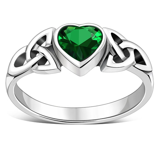 Green CZ Trinity Knot Sterling Silver Ring