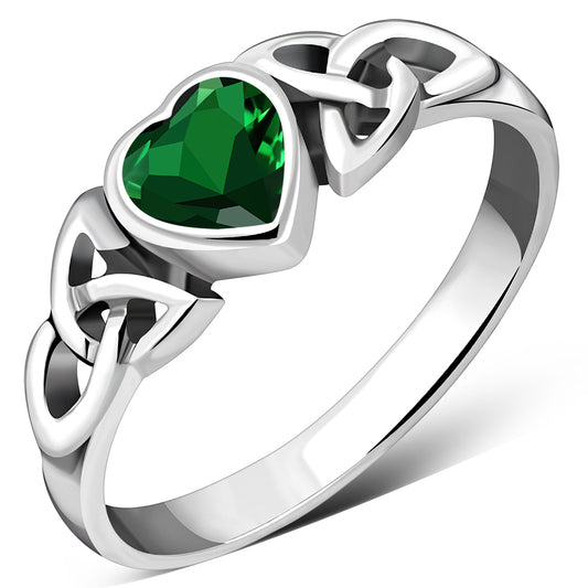 Green CZ Trinity Knot Sterling Silver Ring