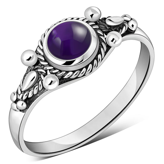 Tibetan Style Amethyst Stone Silver Ring
