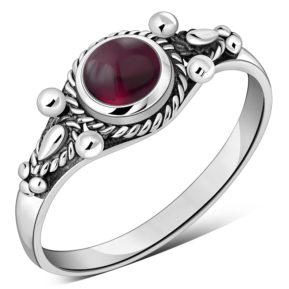 Tibetan Style Garnet Stone Silver Ring
