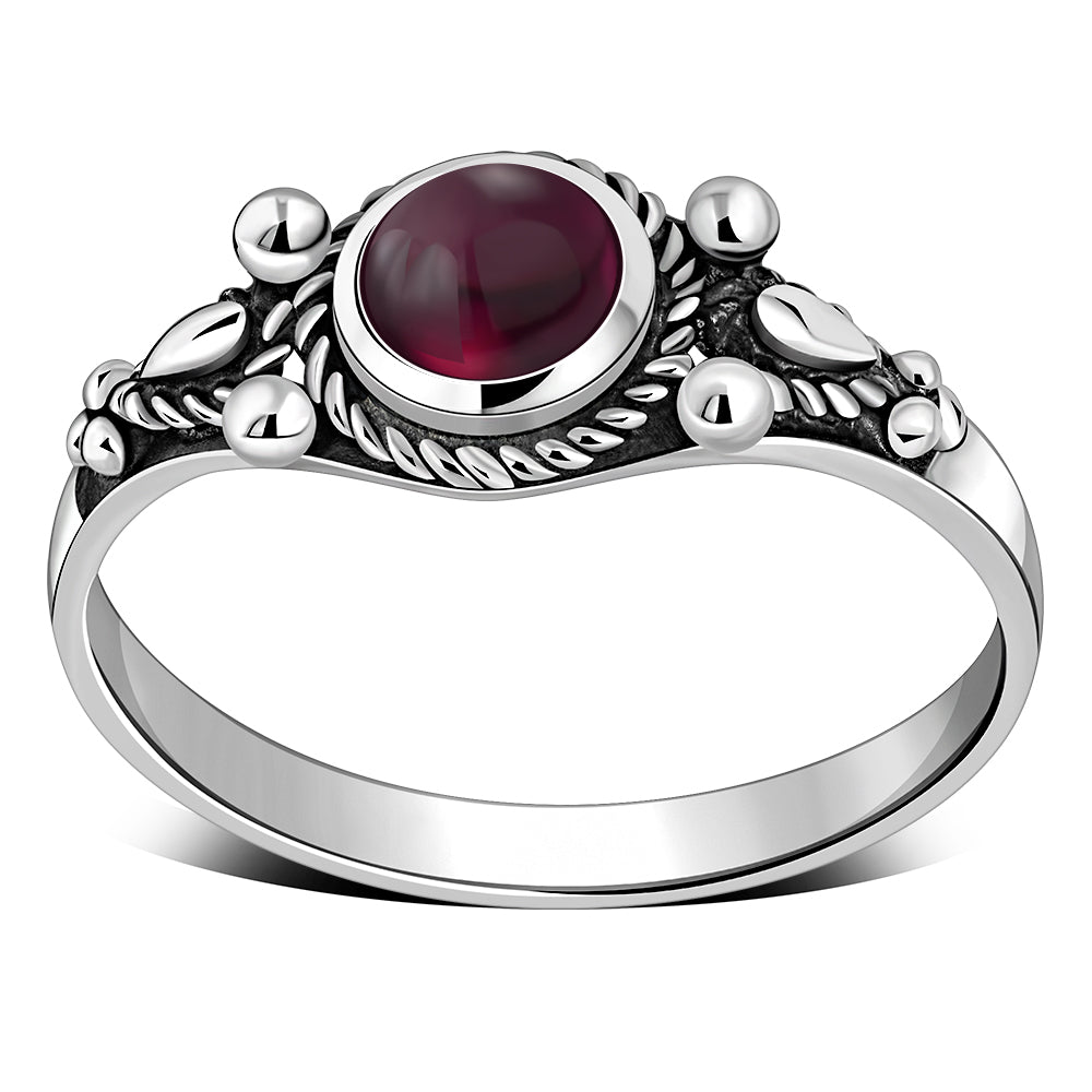 Tibetan Style Garnet Stone Silver Ring