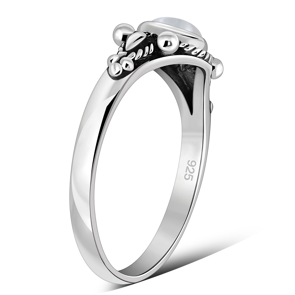 Tibetan Style Rainbow Moonstone Silver Ring